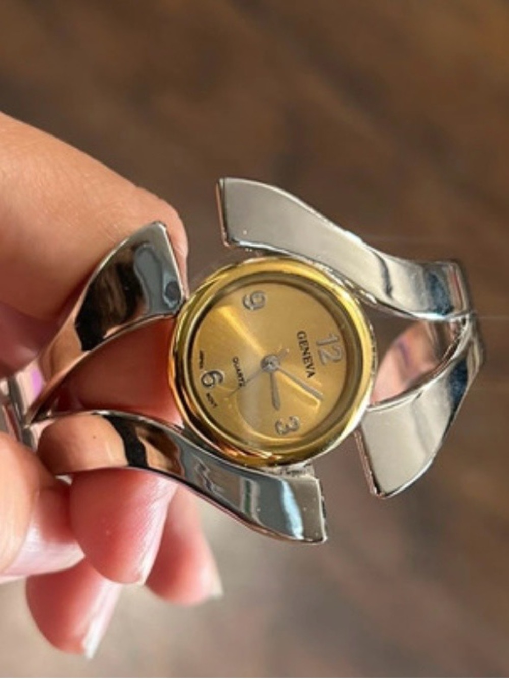 Geneva Two-Tone Gold Dial Bangle Watch